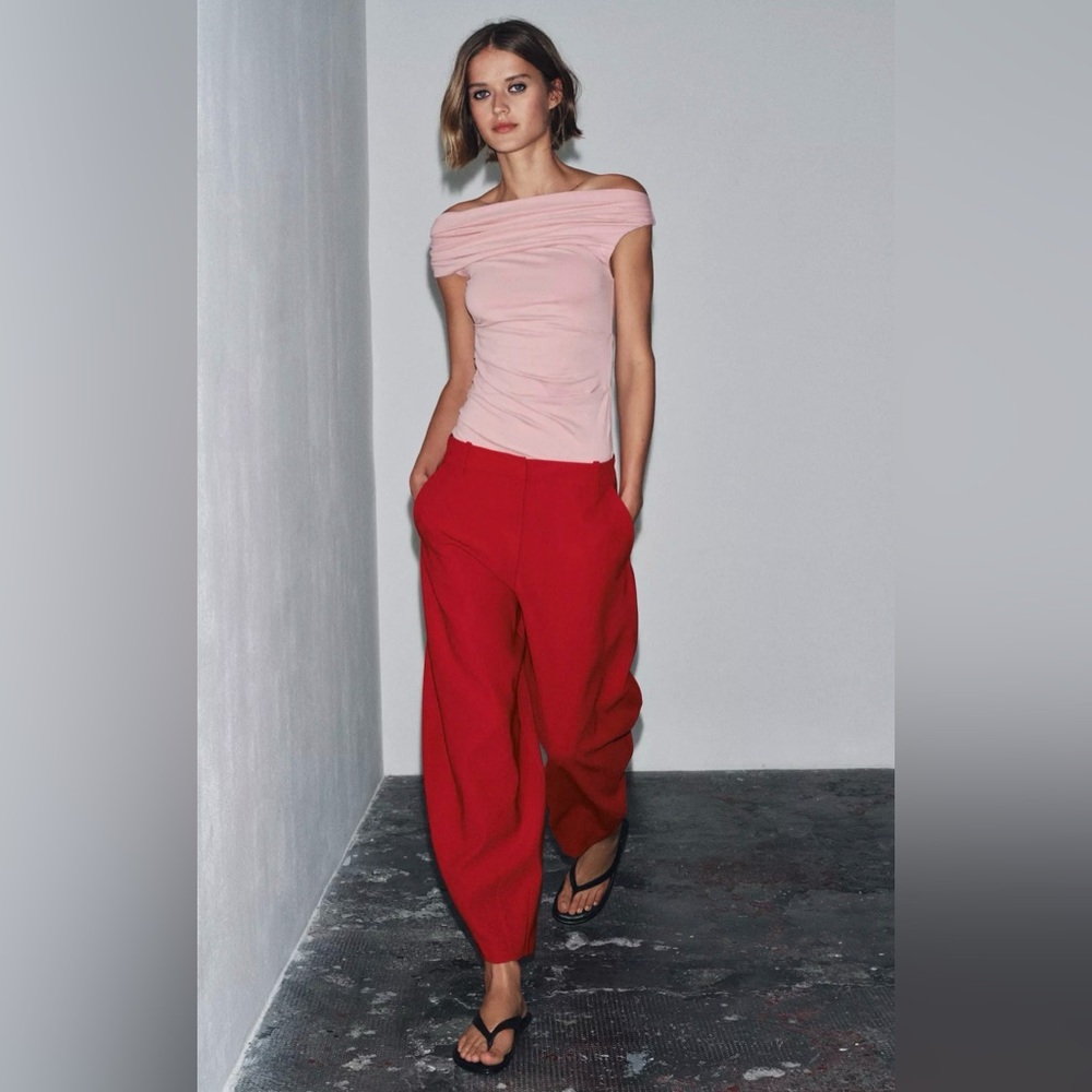 Zara Vibrant Red Wide Leg Pants